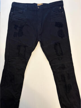 Grindhouse Men's Blk Moto Distressed Biker Jean (Size 44x32)